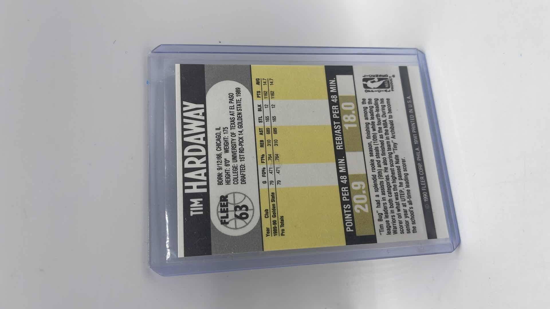 Photo 1 of 1990 TIM HARDAWAY FLEER ROOKIE CARD 63 APPROX VALUE $75