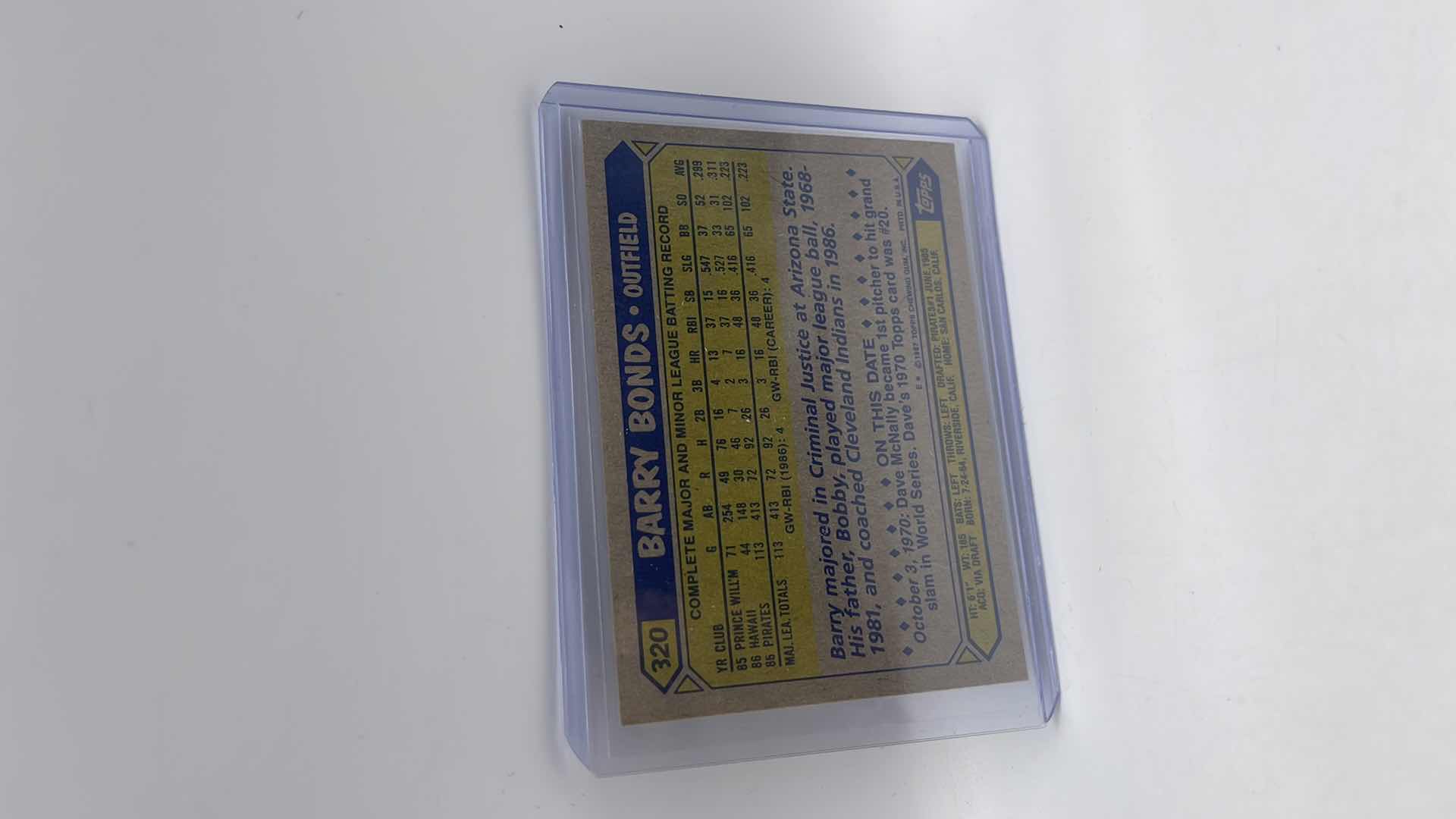 Photo 1 of 1987 BARRY BONDS TOPPS ERROR CARD 320 APPROX VALUE $1800