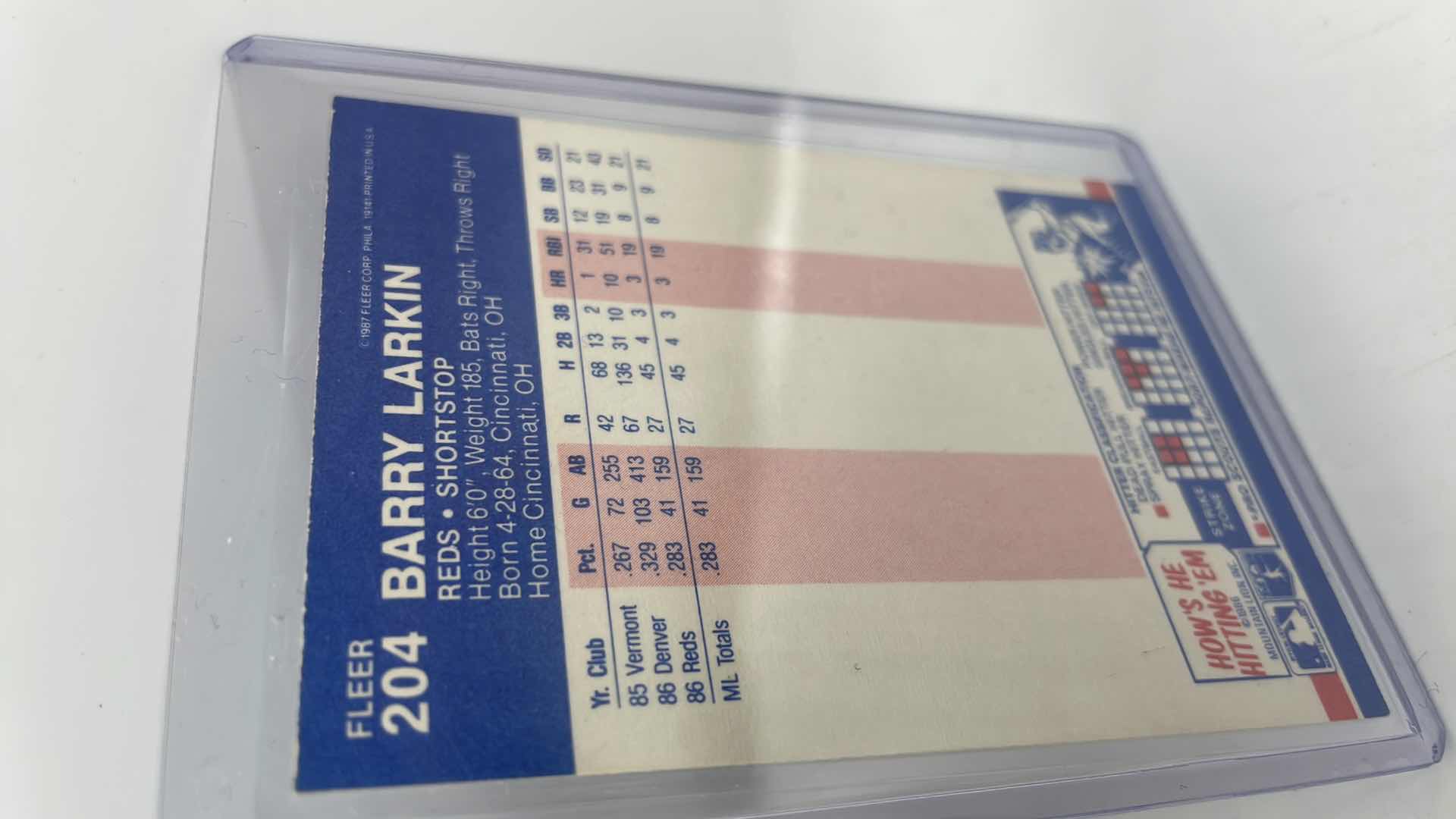 Photo 1 of 1987 BARRY LARKIN FLEER ROOKIE CARD 204