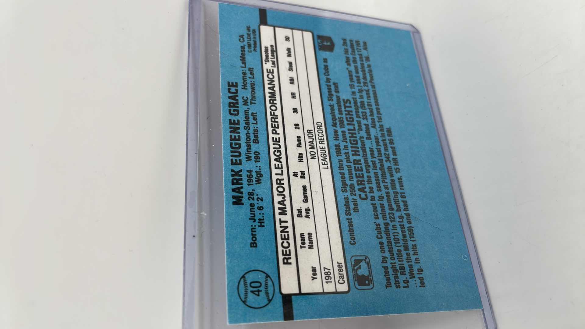 Photo 2 of 1988 MARK GRACE DONRUSS RATED ROOKIE CARD 40