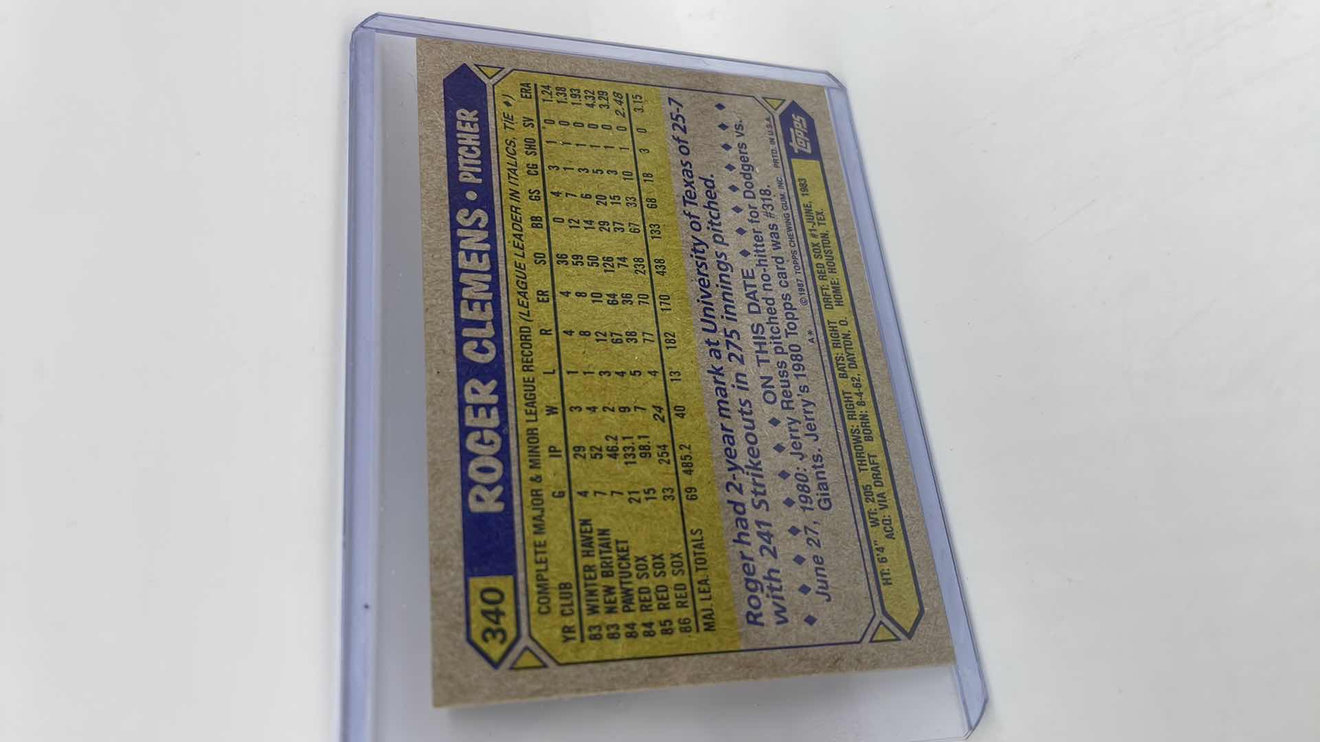 Photo 1 of 1987 ROGER CLEMENS TOPPS CARD 340