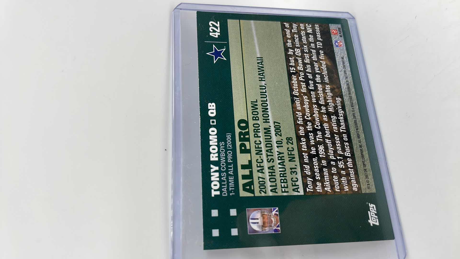 Photo 1 of 2007 TONY ROMO TOPPS CARD 422