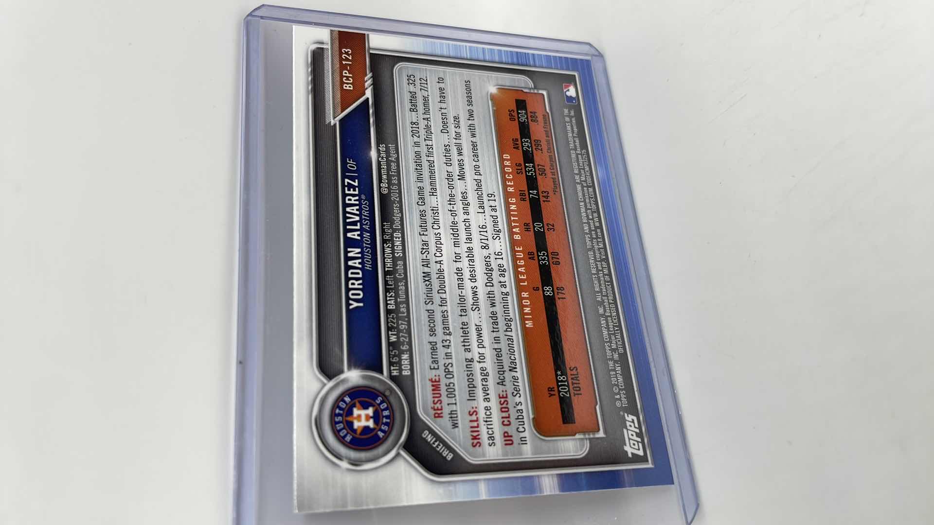 Photo 1 of 2019 YORDAN ALVAREZ BOWMAN CHROME ROOKIE CARD 123