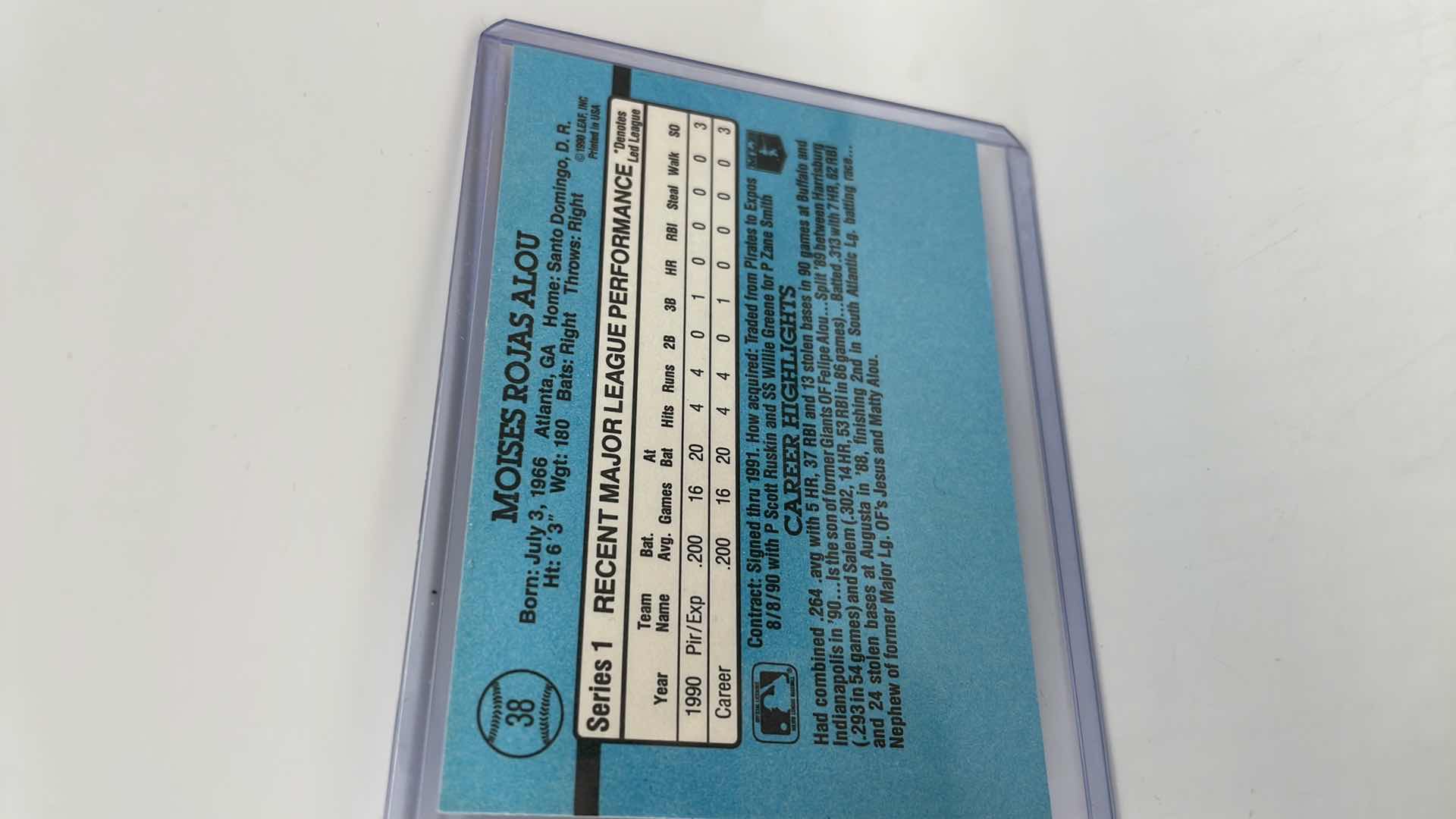 Photo 1 of 1991 MOISES ALOU DONRUSS RATED ROOKIE ERROR CARD 38