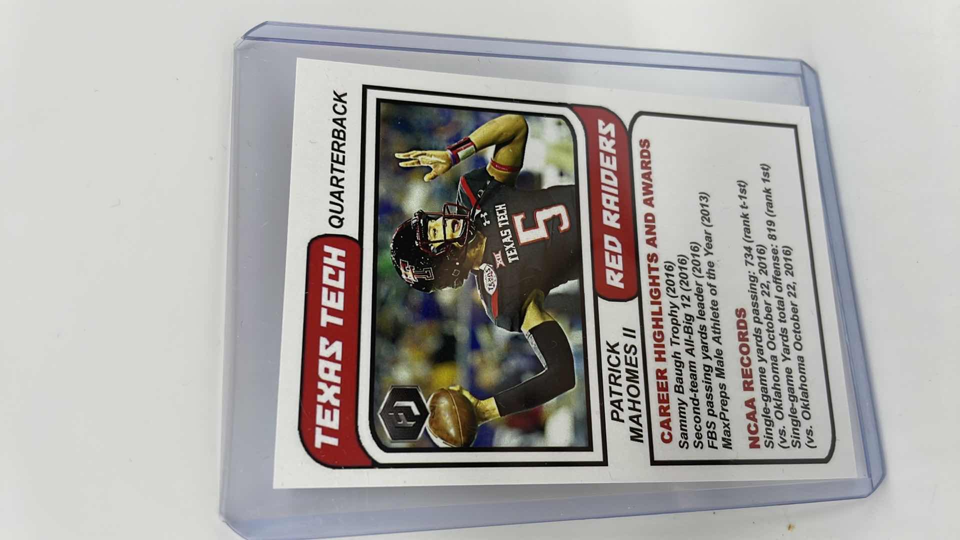 Photo 1 of 2016 PATRICK MAHOMES TEXAS TECH ROOKIE CARD