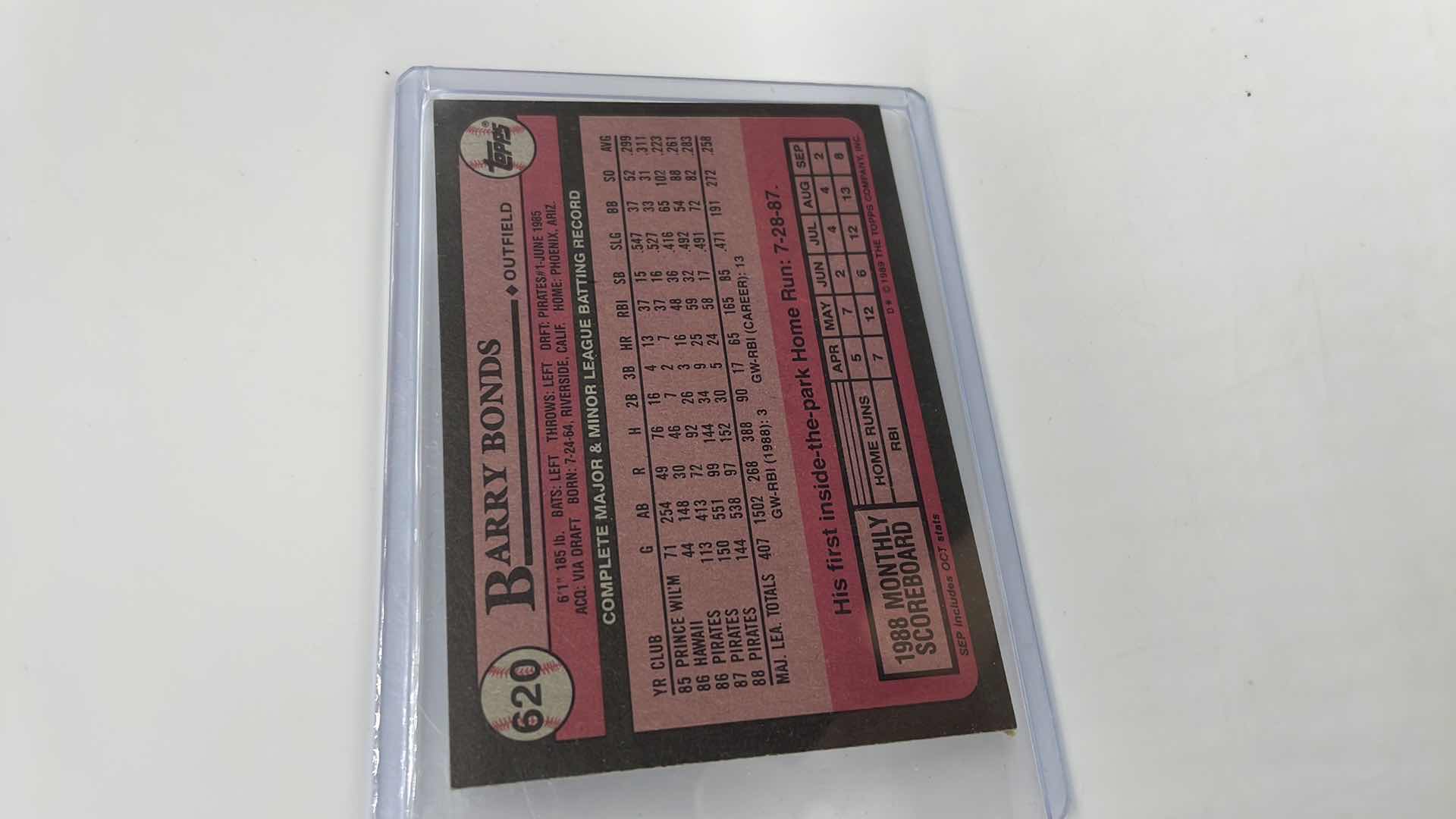 Photo 1 of 1989 BARRY BONDS TOPPS CARD 620