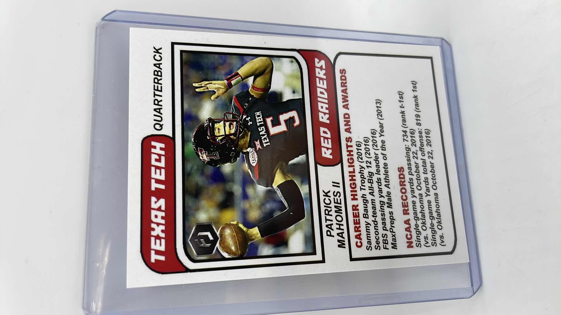 Photo 2 of 2016 PATRICK MAHOMES TEXAS TECH ROOKIE CARD