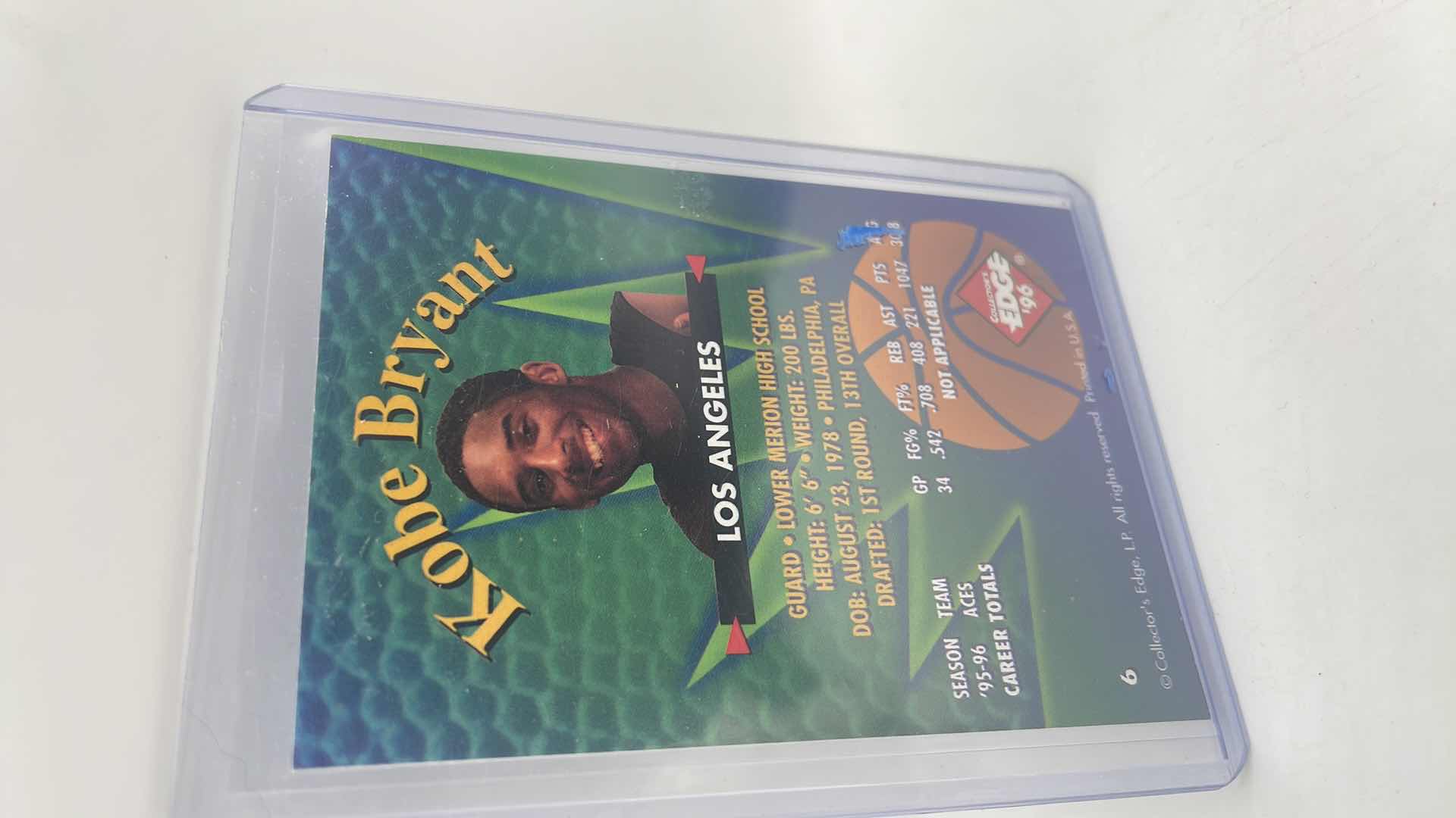 Photo 1 of 1996 KOBE BRYANT COLLECTOR'S EDGE ROOKIE RAGE CARD 6