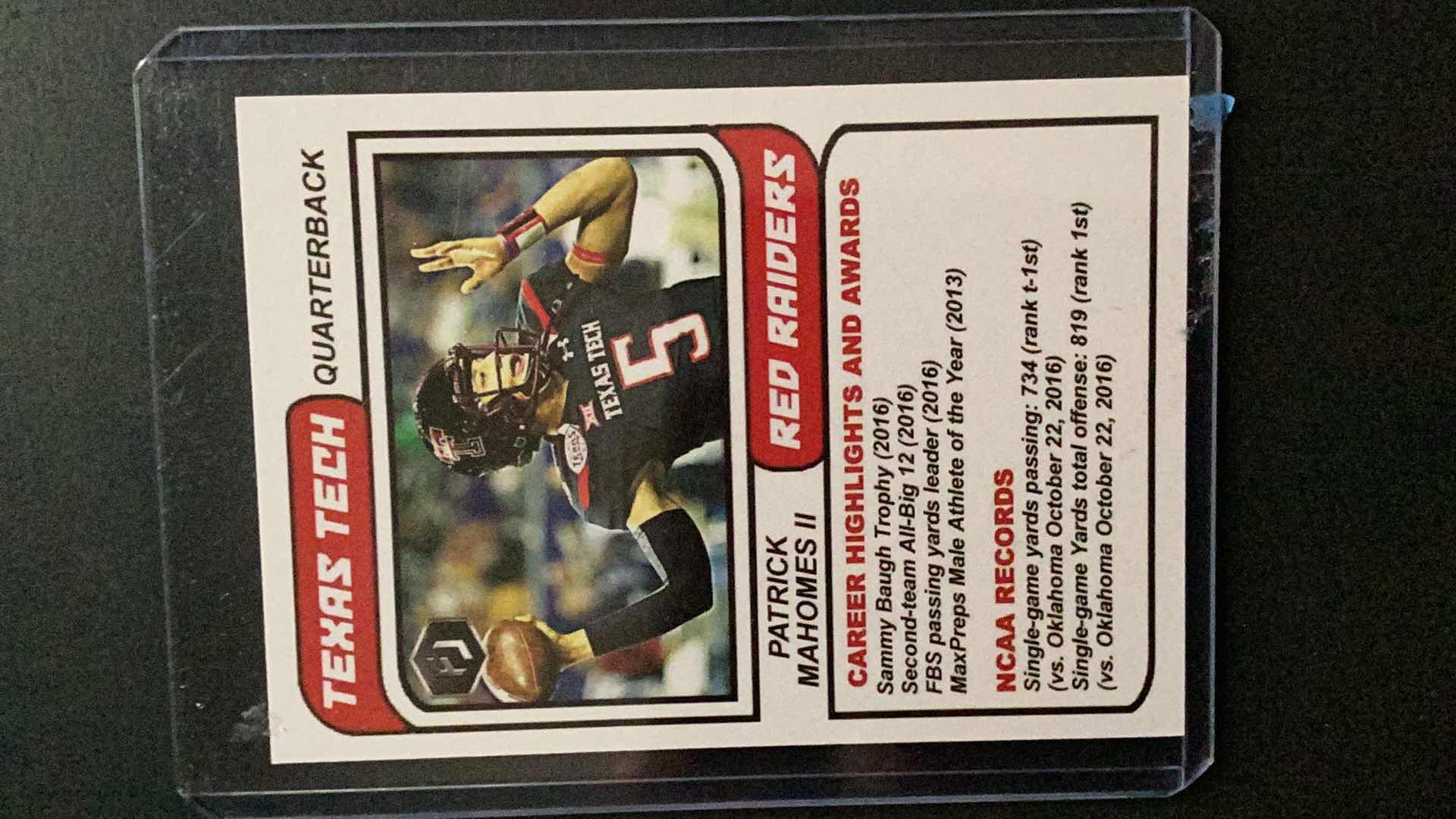 Photo 1 of 2016 PATRICK MAHOMES II FUTURE JERSEYS COLLEGE CARD TEXAS TECH RED RAIDERS