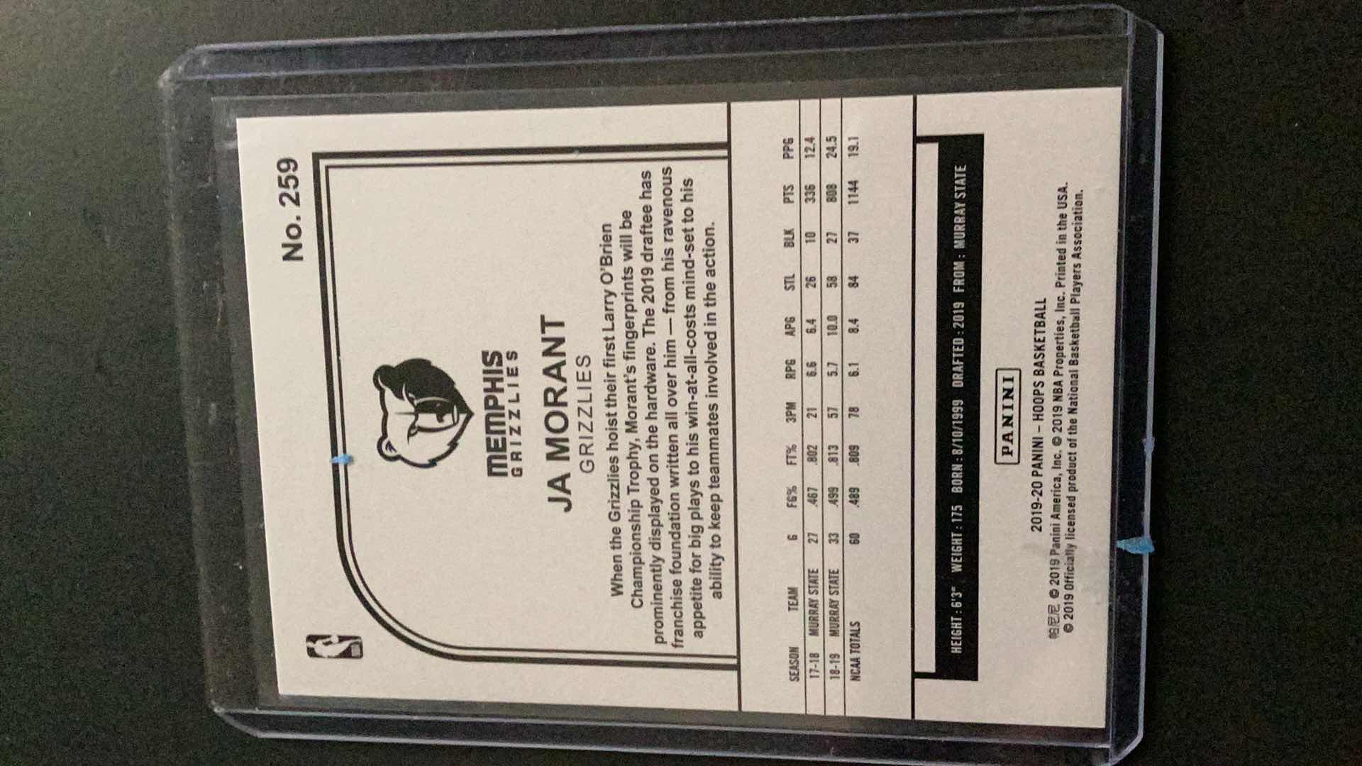 Photo 2 of 2019 HOOPS JA MORANT ROOKIE CARD #259