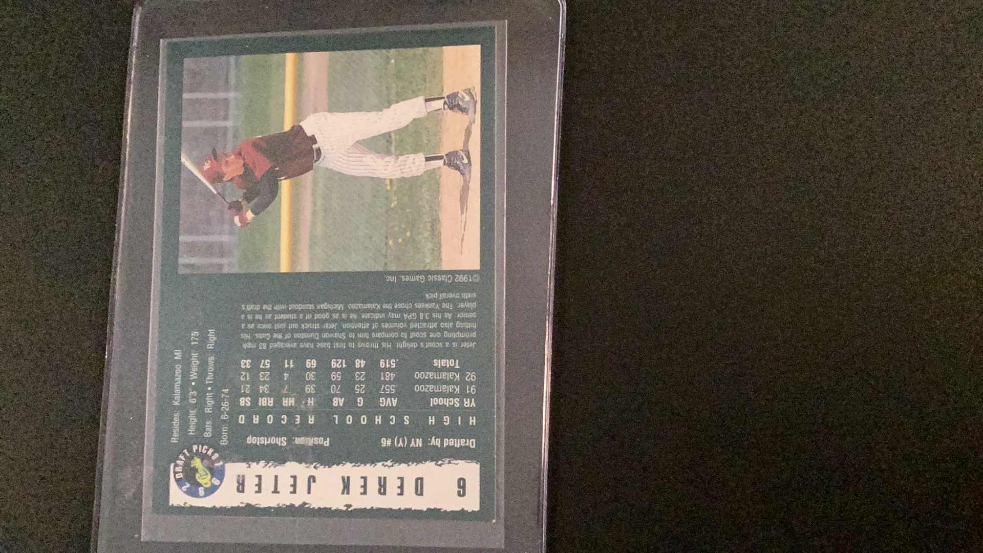 Photo 1 of 1992 CLASSIC DEREK JETER ROOKIE CARD # 6