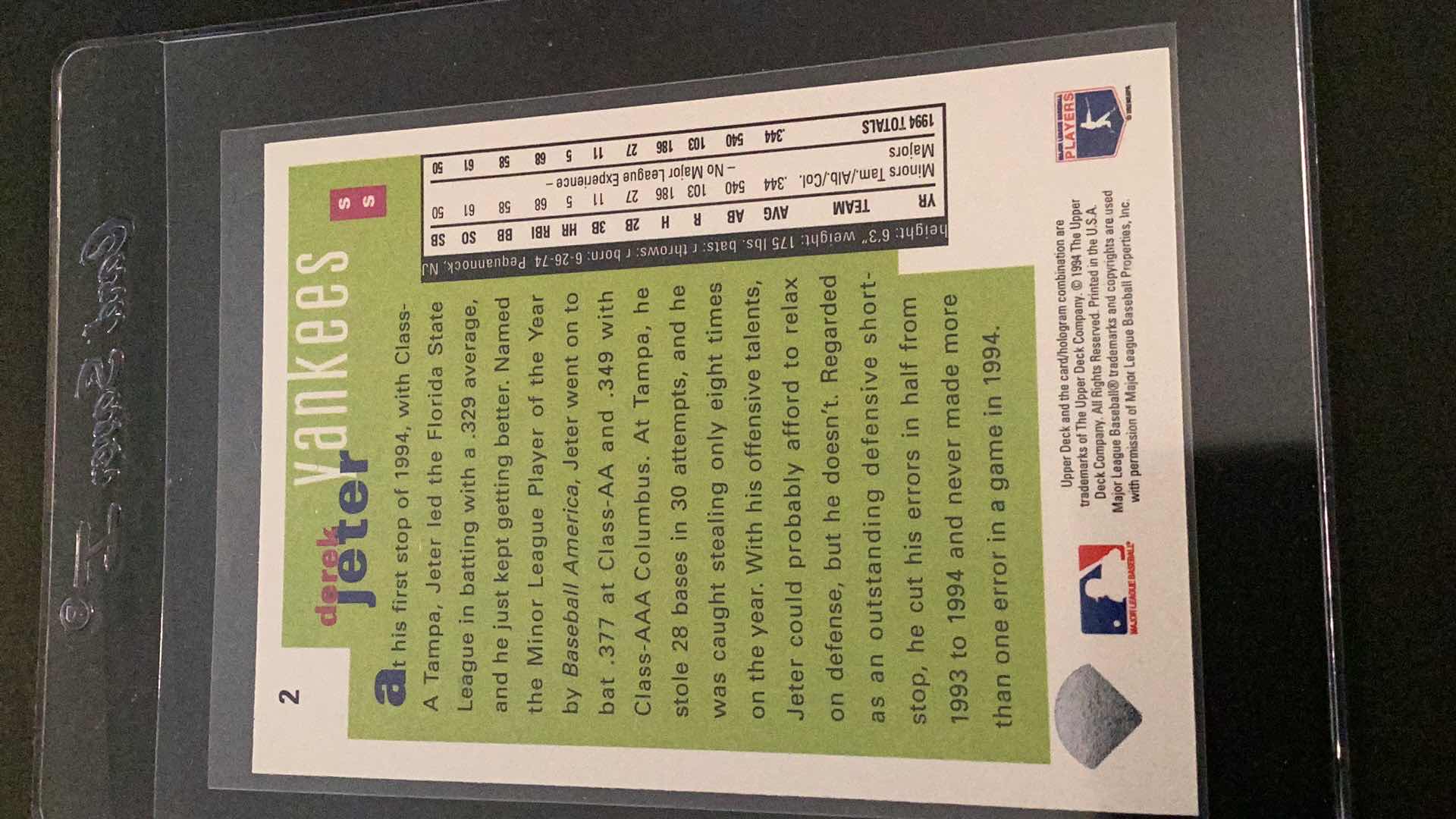 Photo 1 of 1994 UPPER DECK DEREK JETER ROOKIE CARD # 2