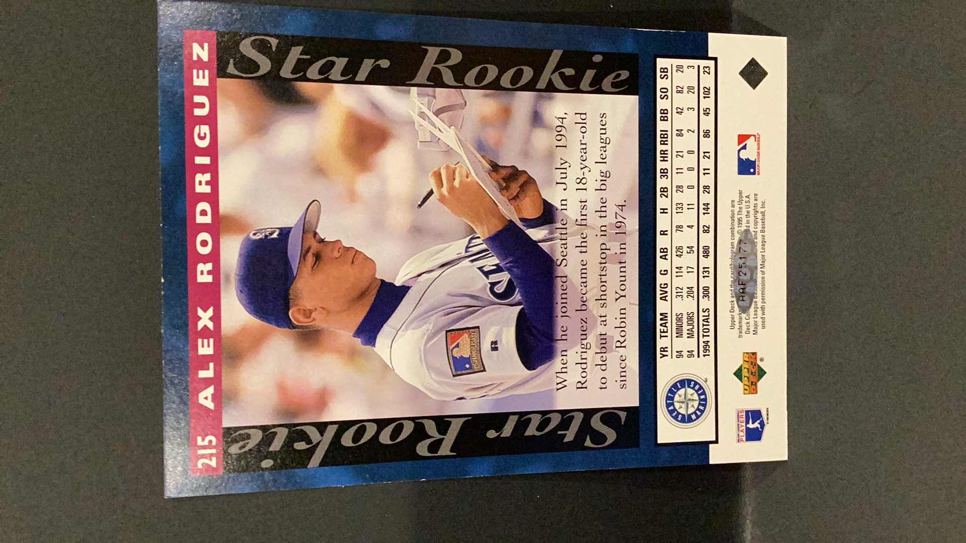 Photo 1 of 1995 UPPER DECK ALEX RODRIGUEZ OVERSIZED STAR ROOKIE AUTOGRAPHED CARD WITH C.O.A.
