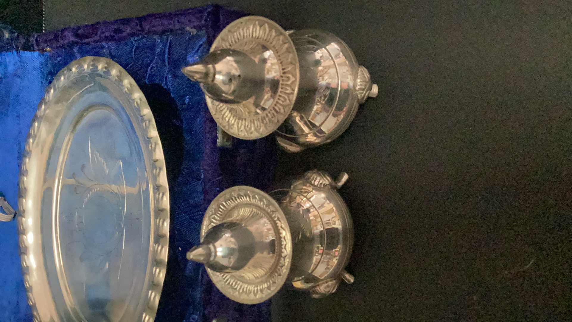 Photo 1 of METAL SALT AND PEPPER SHAKERS WITH TRAY AND CASE