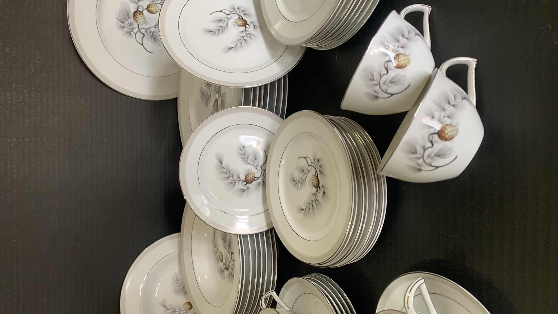 Photo 1 of KENT SILVER PINE PORCELAIN DINNERWARE 63 PIECES