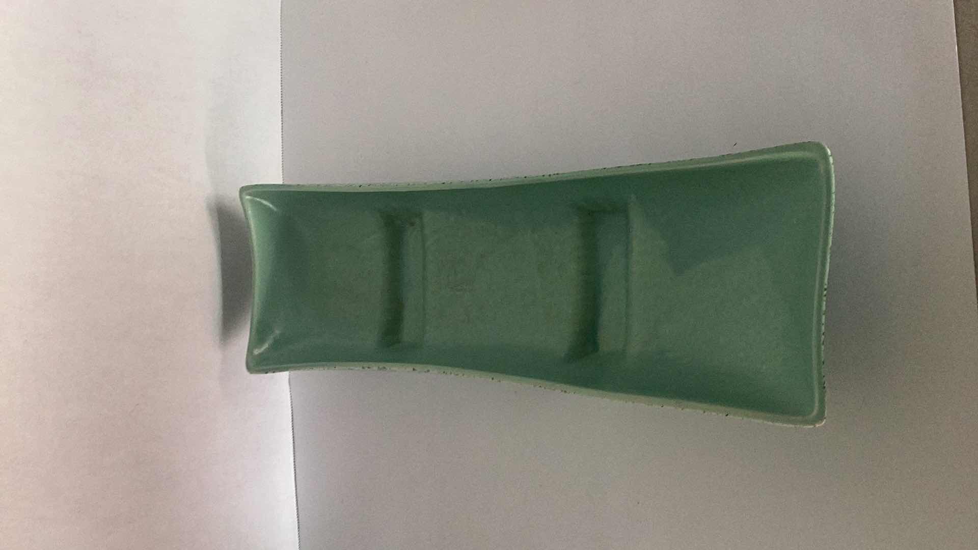 Photo 1 of GREEN STONEWARE FLORAL VASE 15” X H 3”