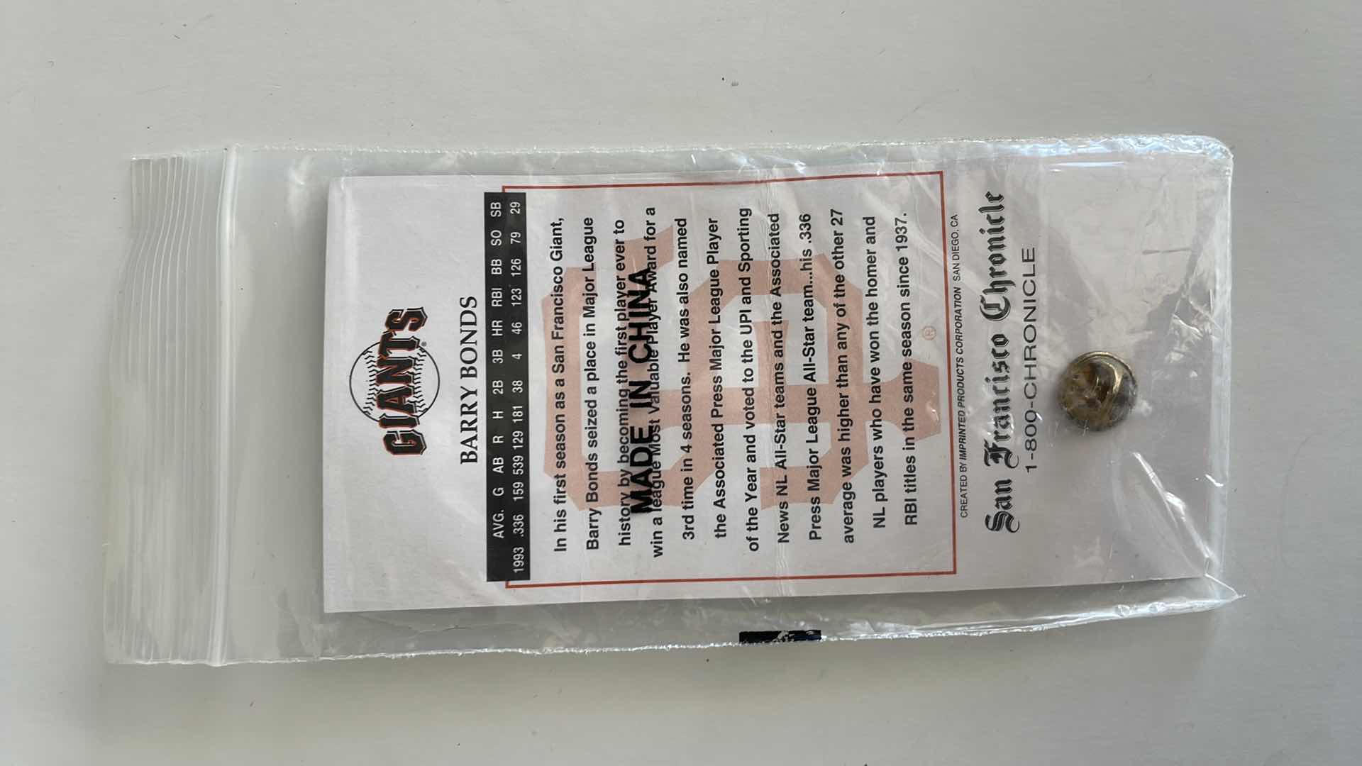 Photo 1 of GIANTS BARRY BONDS PIN 1993 MVP #25