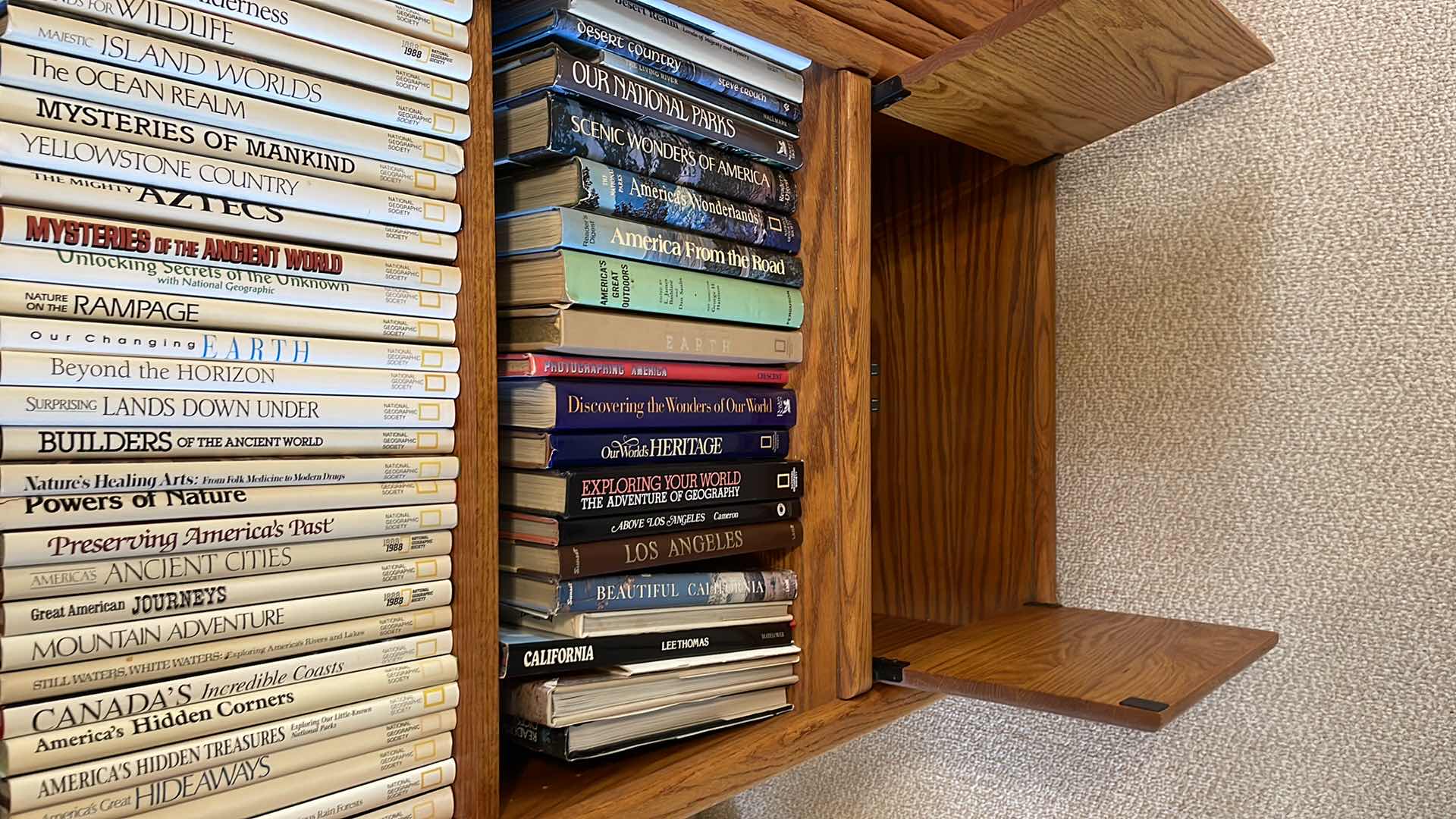 View 4 of WOOD 5 TIER BOOK CASE W GLASS CABINET 24” X 21” H79” (CONTENT SOLD SEPARATELY)