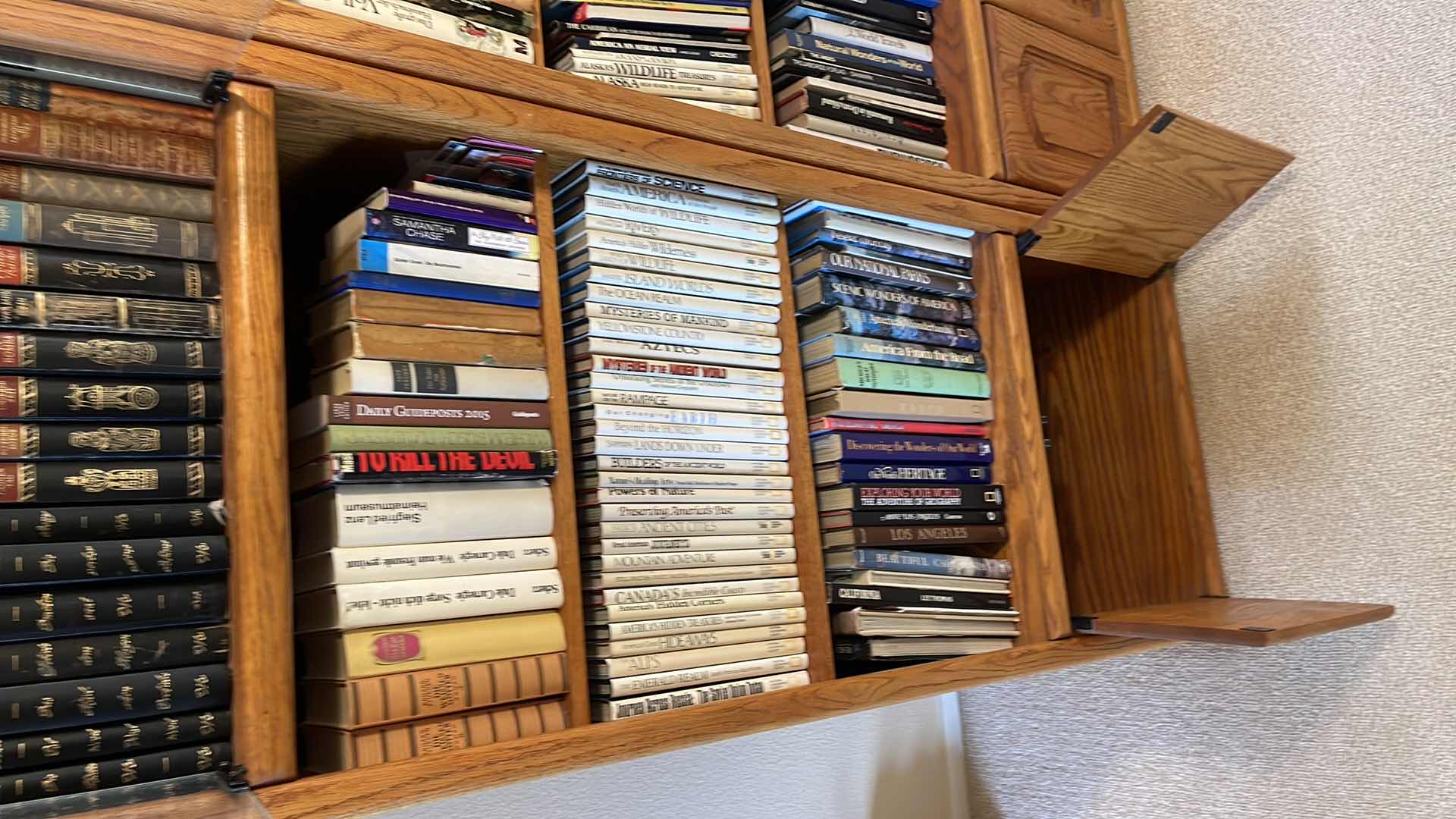 View 4 of WOOD 5 TIER BOOK CASE W GLASS CABINET 24” X 21” H79” (CONTENT SOLD SEPARATELY)