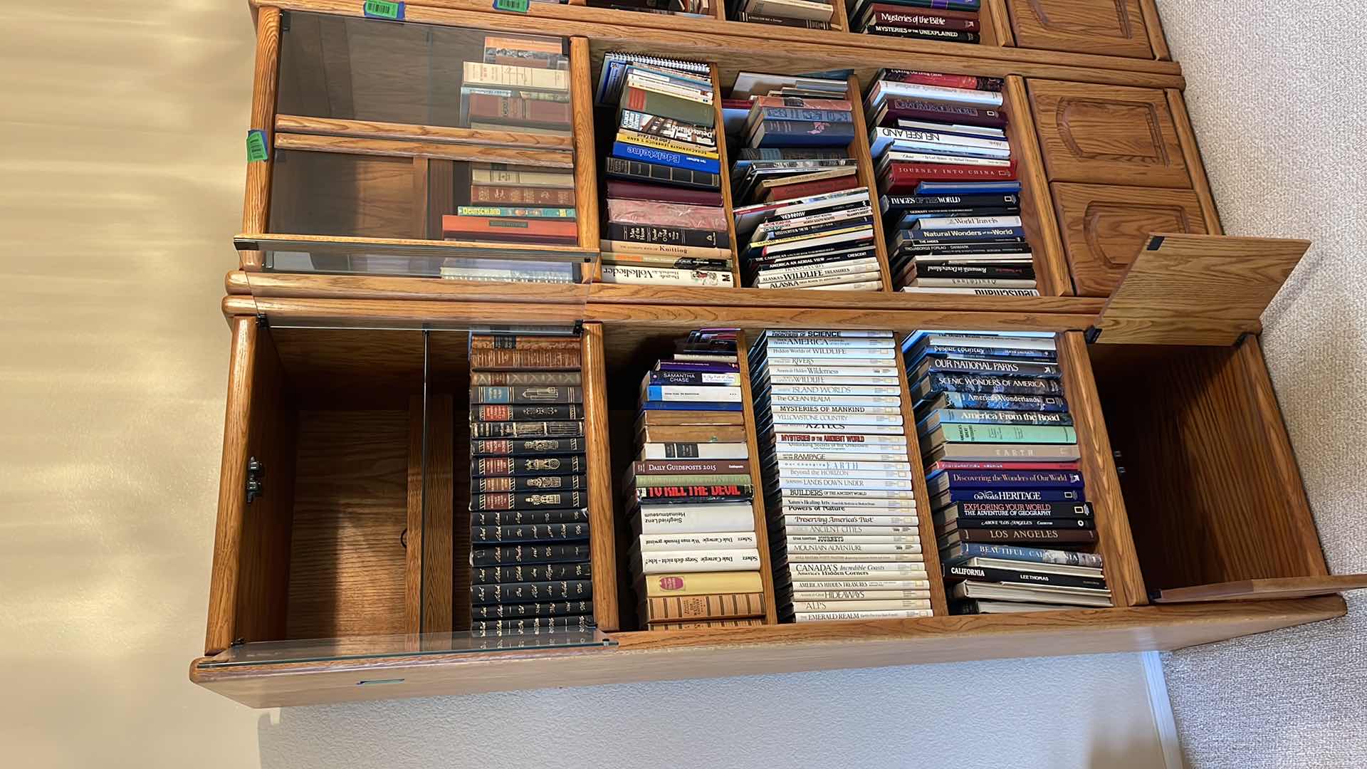 View 2 of WOOD 5 TIER BOOK CASE W GLASS CABINET 24” X 21” H79” (CONTENT SOLD SEPARATELY)