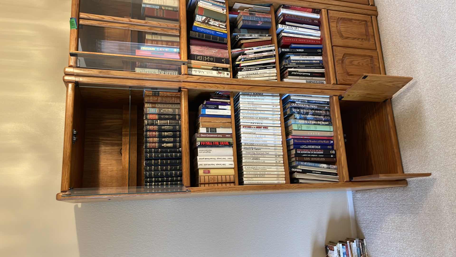 View 2 of WOOD 5 TIER BOOK CASE W GLASS CABINET 24” X 21” H79” (CONTENT SOLD SEPARATELY)