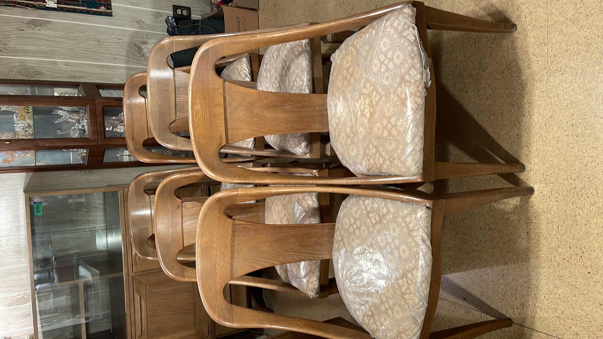 View 1 of MID-CENTURY MODERN JACK VAN DER MOLEN CERUSED OAK CHAIRS SET OF 6 
HAVE BEEN COVERED IN PLASTIC TO PROTECT CUSHIONS 