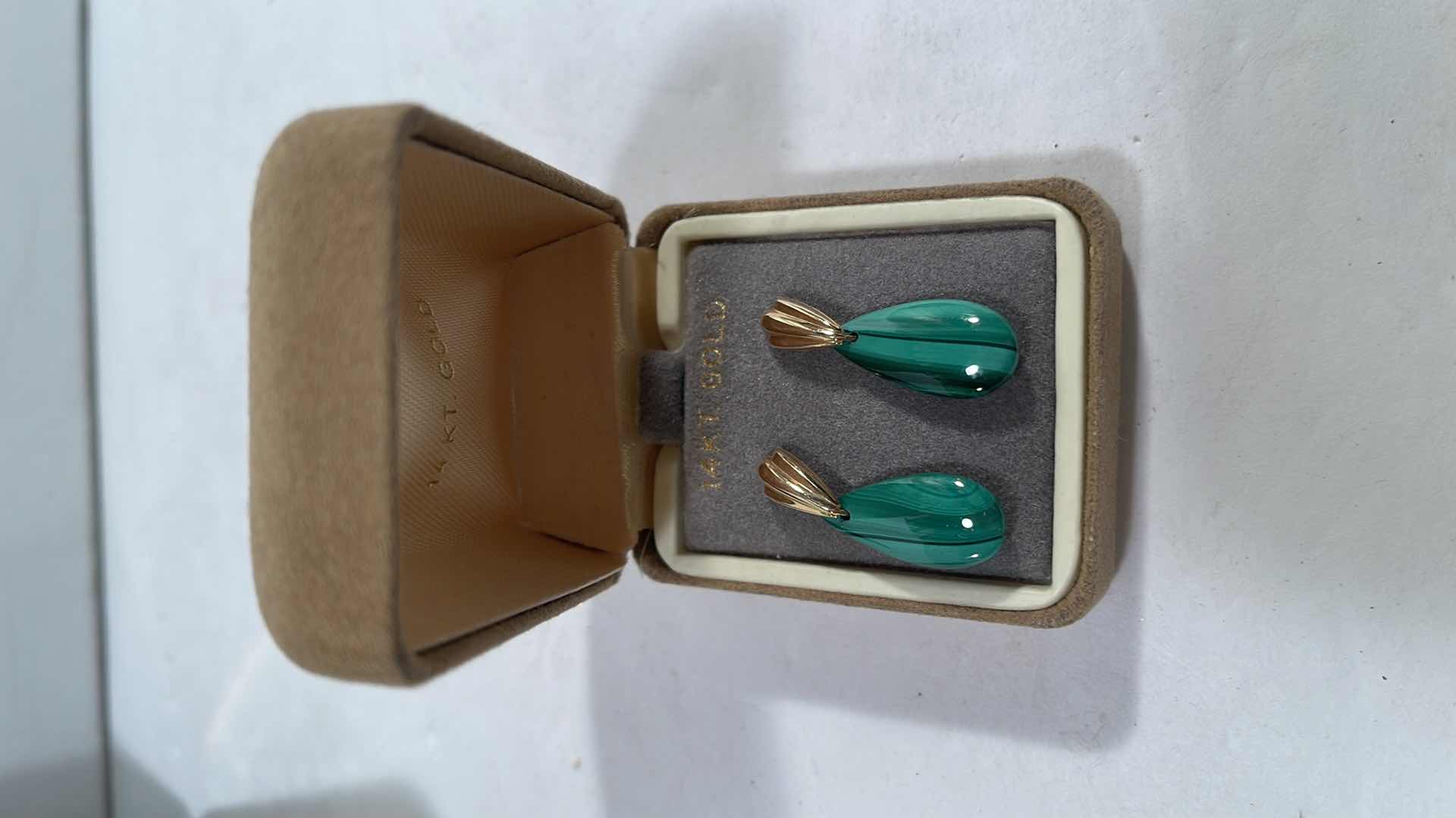 Photo 1 of 14K GOLD EARRINGS WITH GREEN STONE AND GOLD FILLED ASIAN NECKLACE