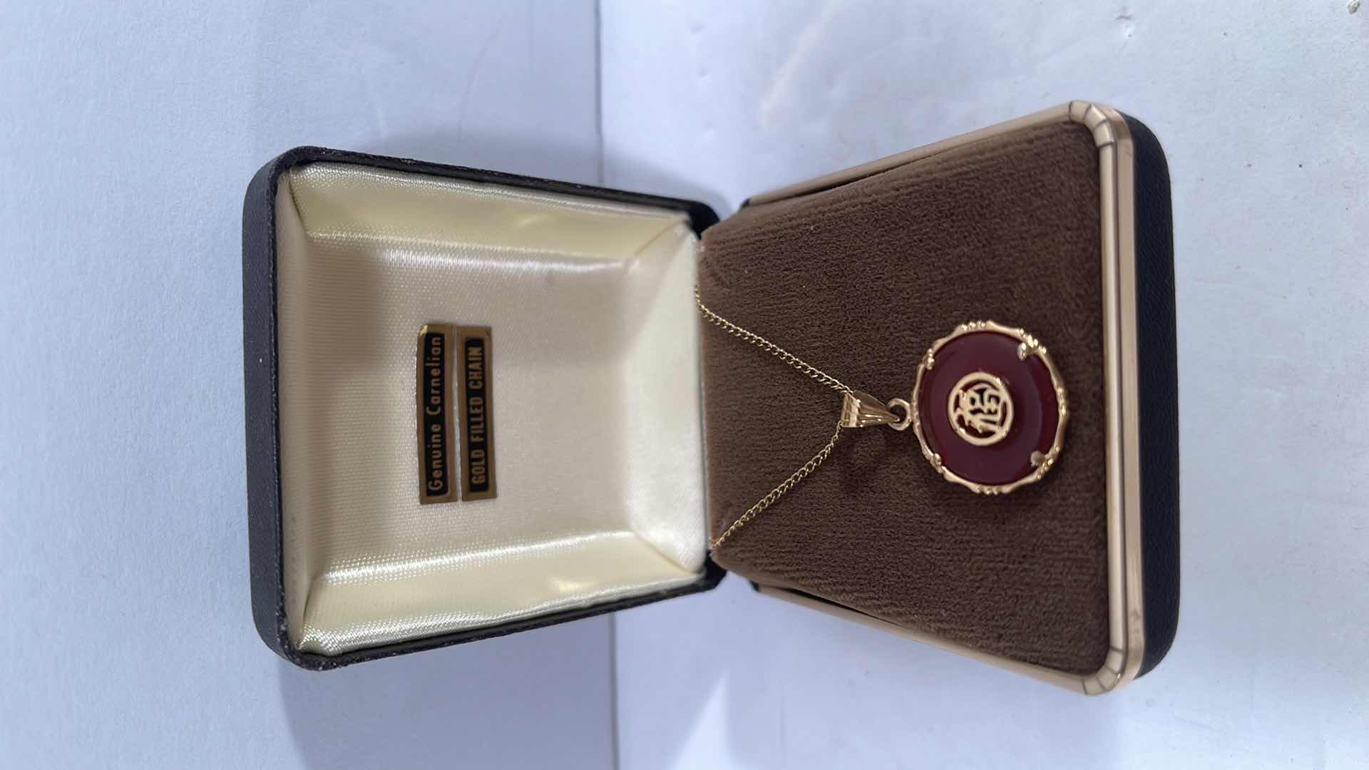 Photo 1 of 14K GOLD EARRINGS WITH GREEN STONE AND GOLD FILLED ASIAN NECKLACE