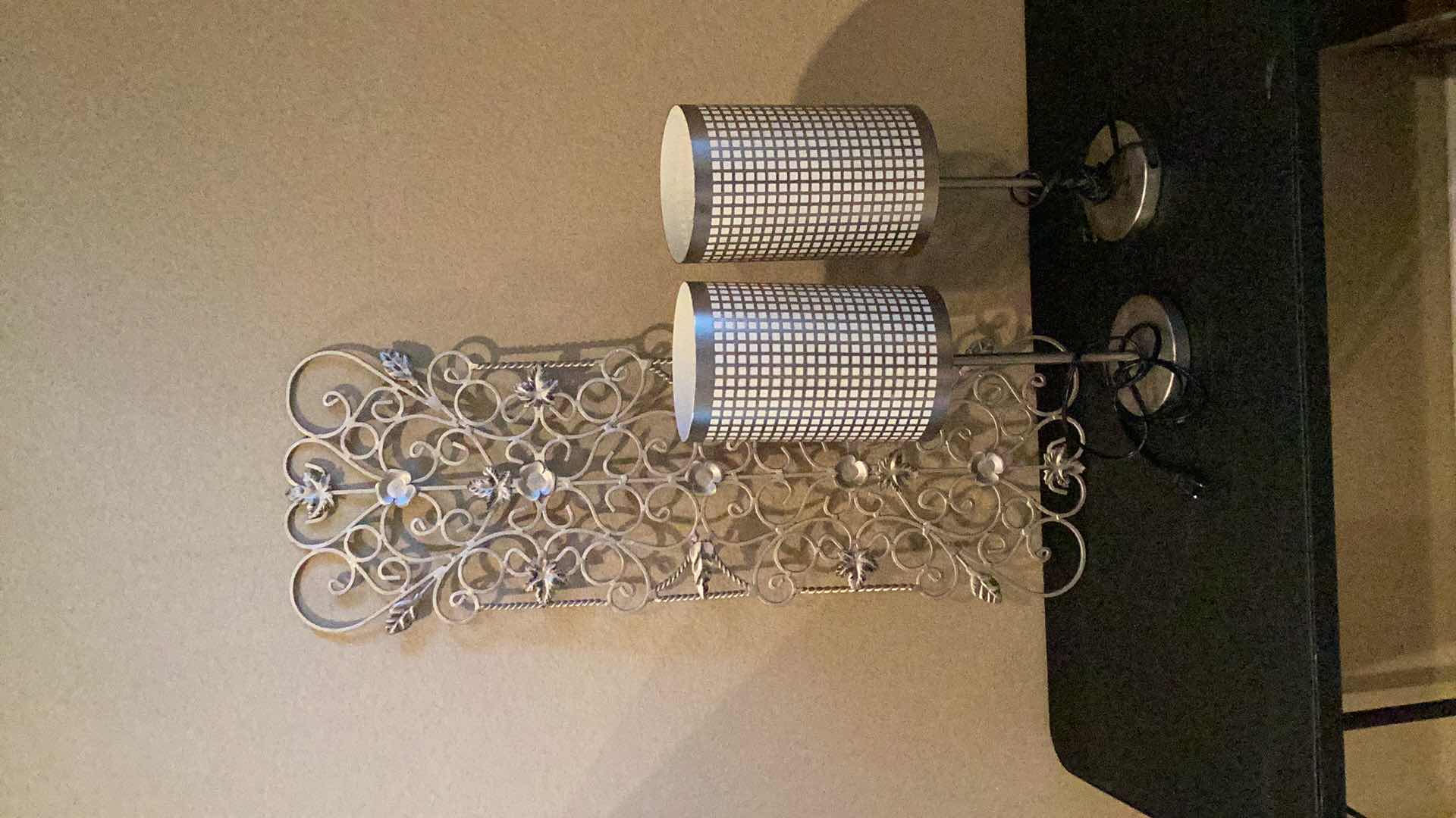 Photo 1 of SILVER FINISH SIDE TABLE LAMPS & WROUGHT IRON WALL DECOR LAMPS ARE 20”