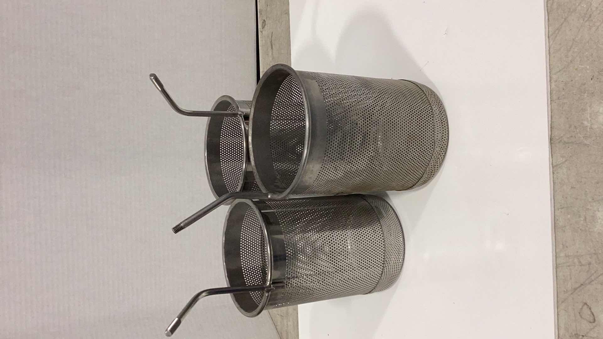 Photo 1 of THREE STAINLESS STEEL PASTA BASKETS 6" X 8”