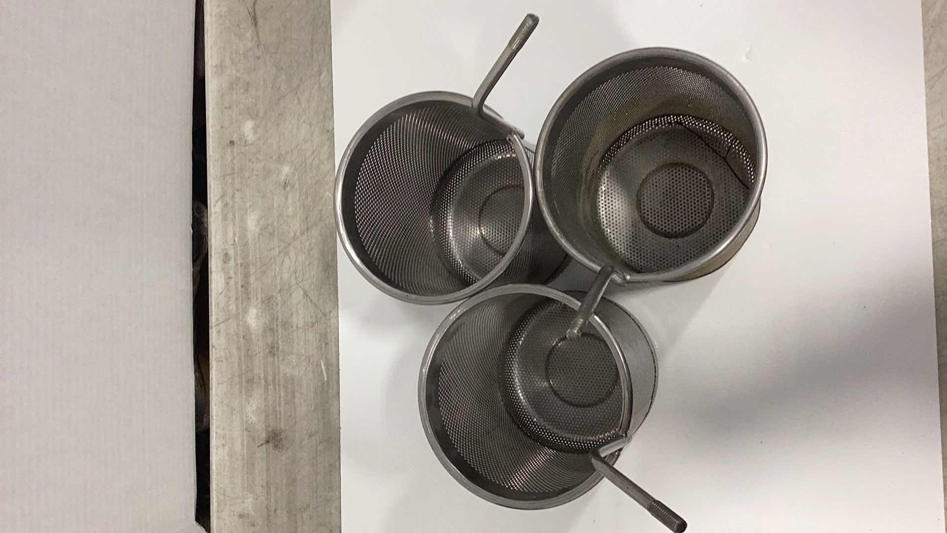 Photo 1 of THREE STAINLESS STEEL PASTA BASKETS 6" X 8”