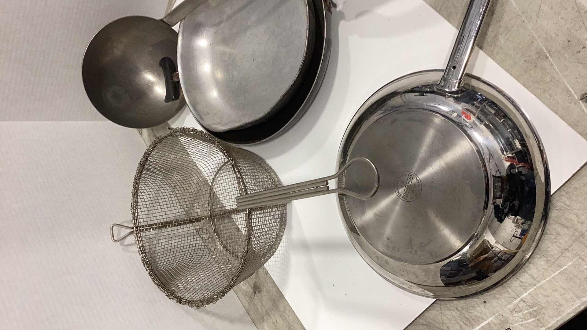 Photo 3 of ASSORTED LARGE FRY PANS AND FRY BASKET