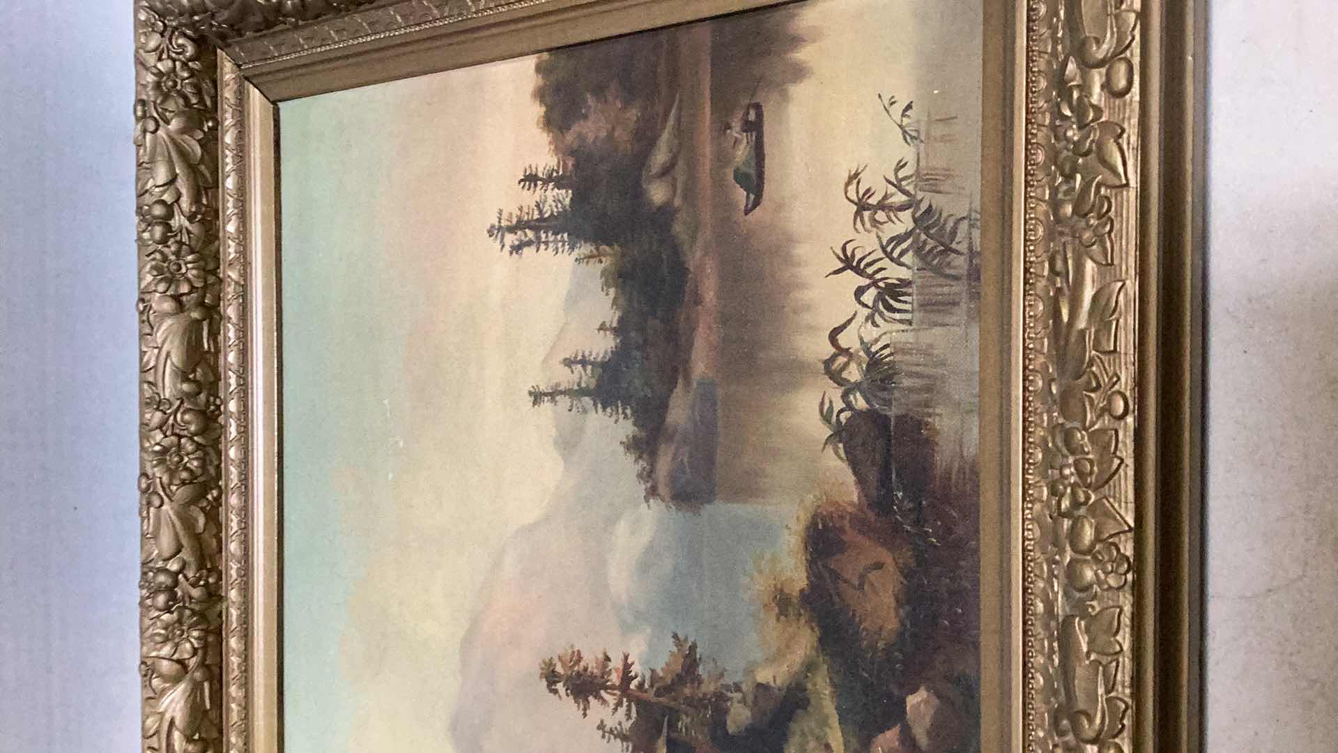 Photo 1 of LAKESIDE CABIN IN EARTHTONES BY ALICE MARION SUTTON (1907) OIL ON CANVAS, 15” X 20”, CIRCA MID 20TH CENTURY,$300-$500. VALUE