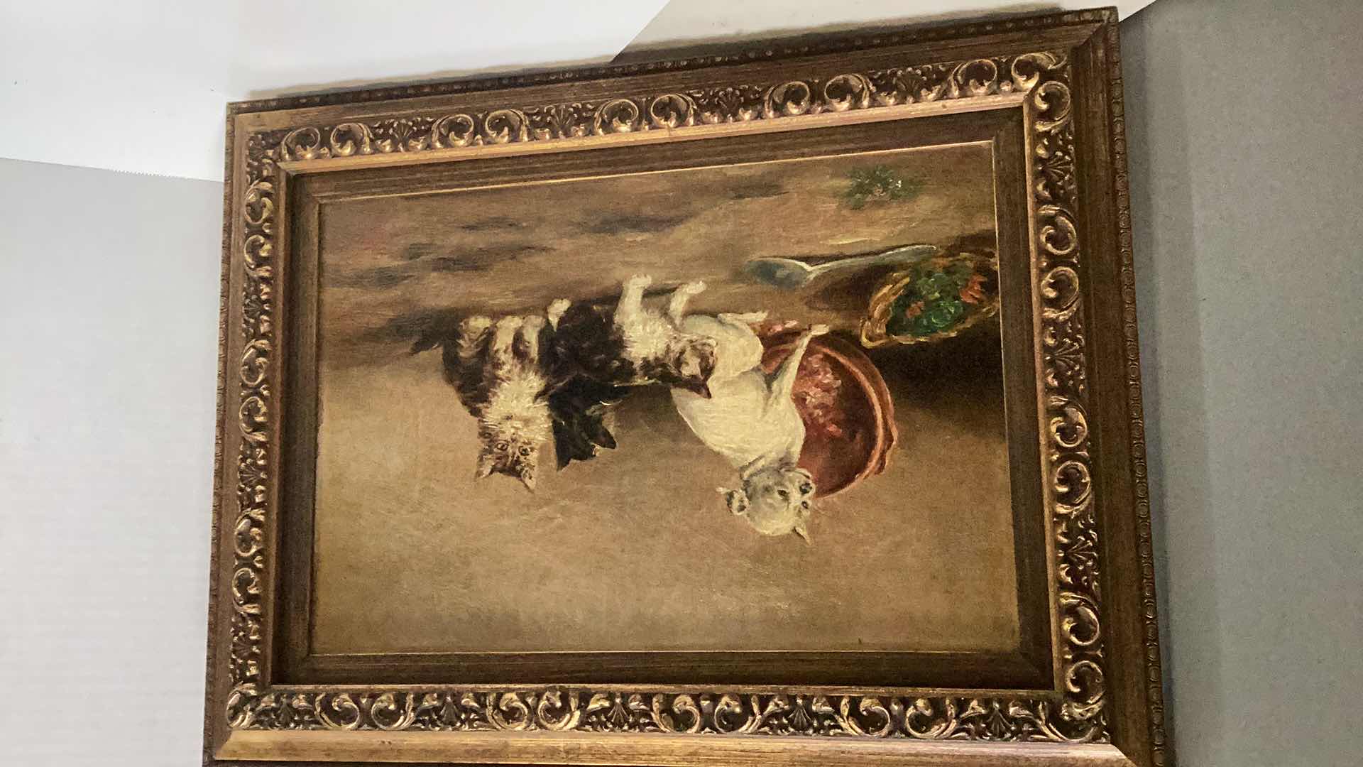 Photo 1 of CHIHUAHUA WITH CATS, BY C.M. LATE NINETEENTH CENTURY (1893) 18” X 14”, 800-$1000 VALUE