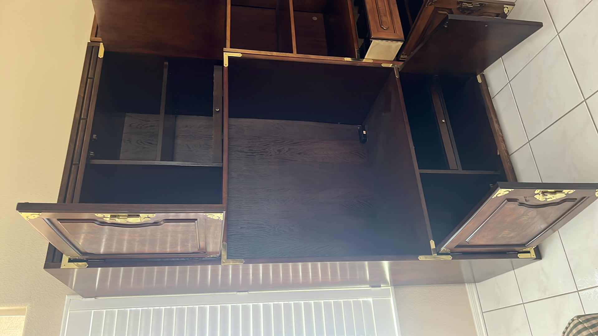 Photo 1 of VINTAGE “BERNHARDT” MAHOGANY ENTERTAINMENT CENTER BOOKCASE W GOLD HARDWARE (2PCS) 74” x 18” H80”