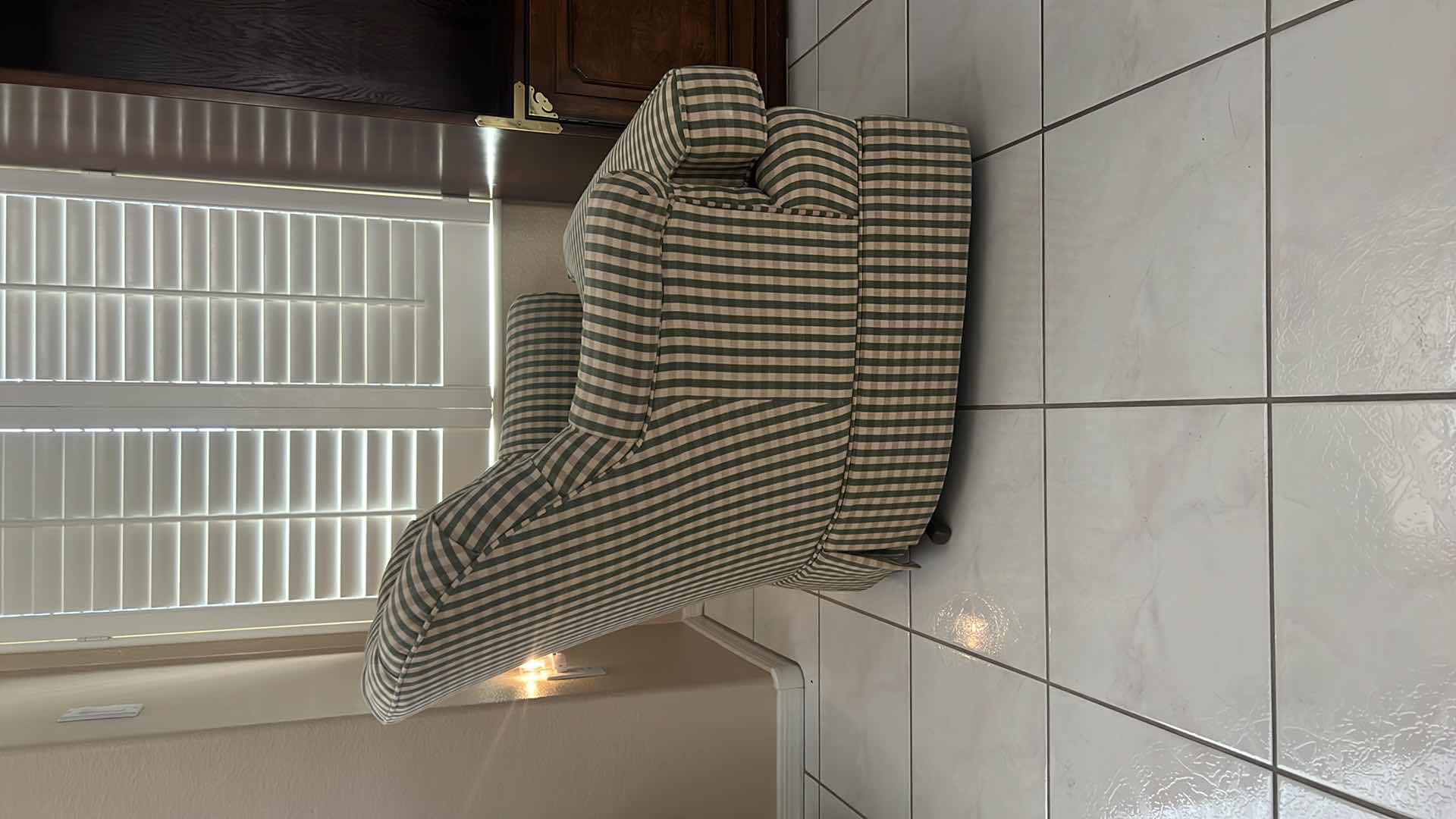 Photo 1 of SWIVEL ROCKER ARM CHAIR W GREEN/BEIGE UPHOLSTERY