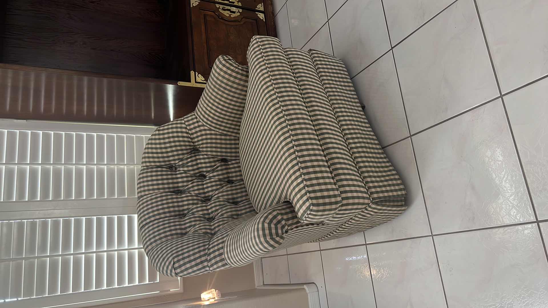 Photo 1 of SWIVEL ROCKER ARM CHAIR W GREEN/BEIGE UPHOLSTERY