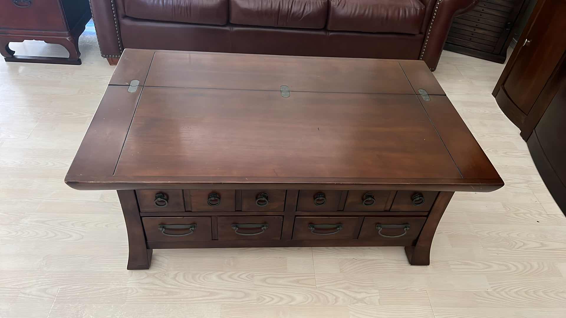 Photo 1 of WALNUT WOOD STORAGE COFFEE TABLE 50” x 31” H19”