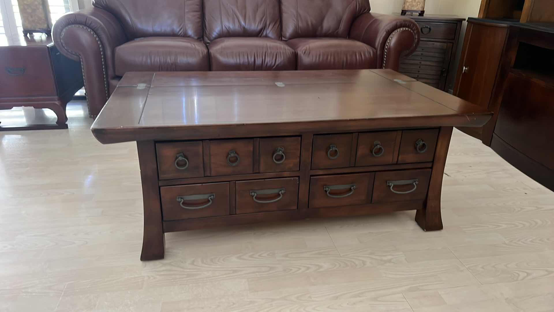 Photo 1 of WALNUT WOOD STORAGE COFFEE TABLE 50” x 31” H19”