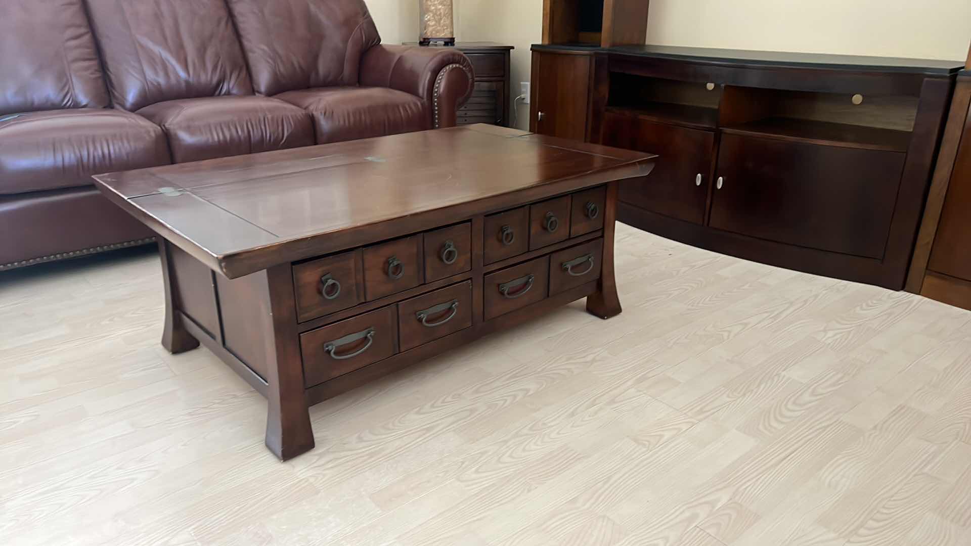 Photo 1 of WALNUT WOOD STORAGE COFFEE TABLE 50” x 31” H19”