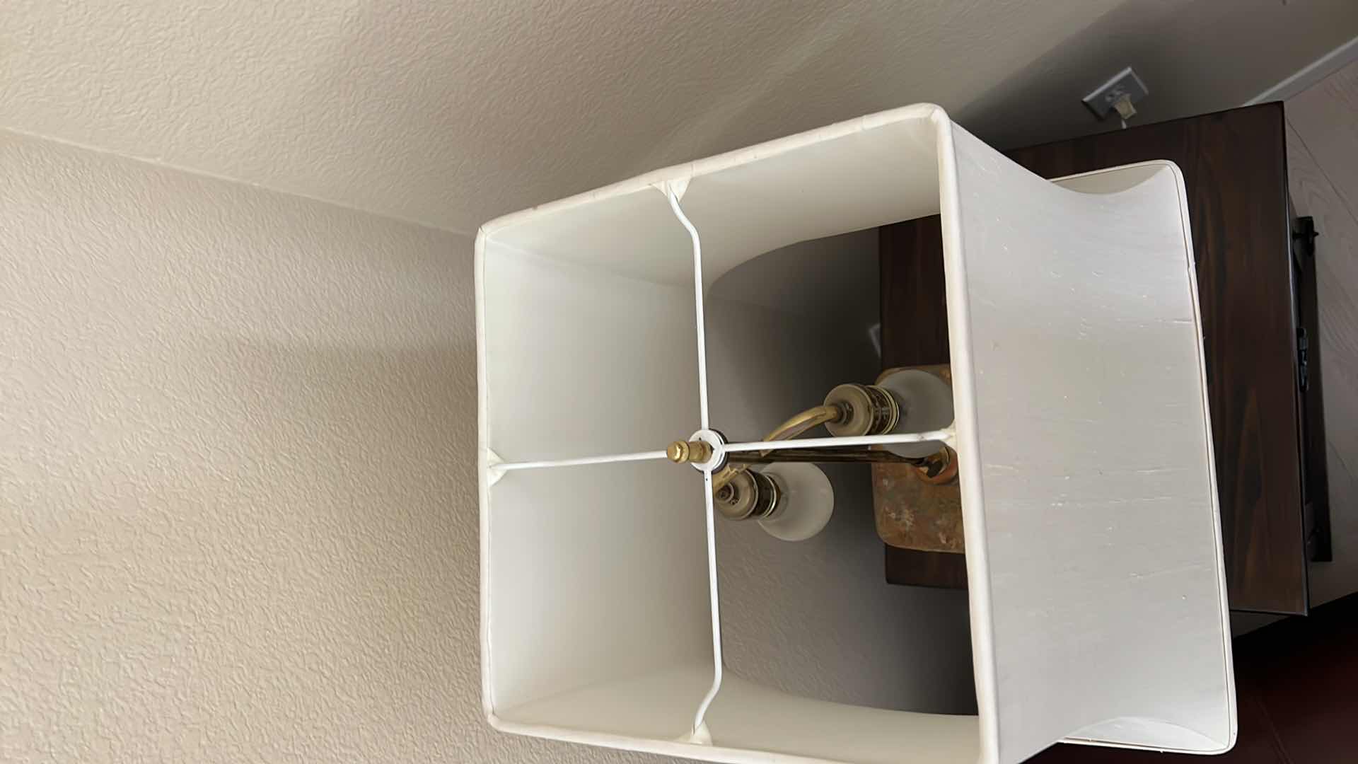 Photo 1 of VITAGE CERAMIC TABLE LAMP W SQUARE SHADE H31”