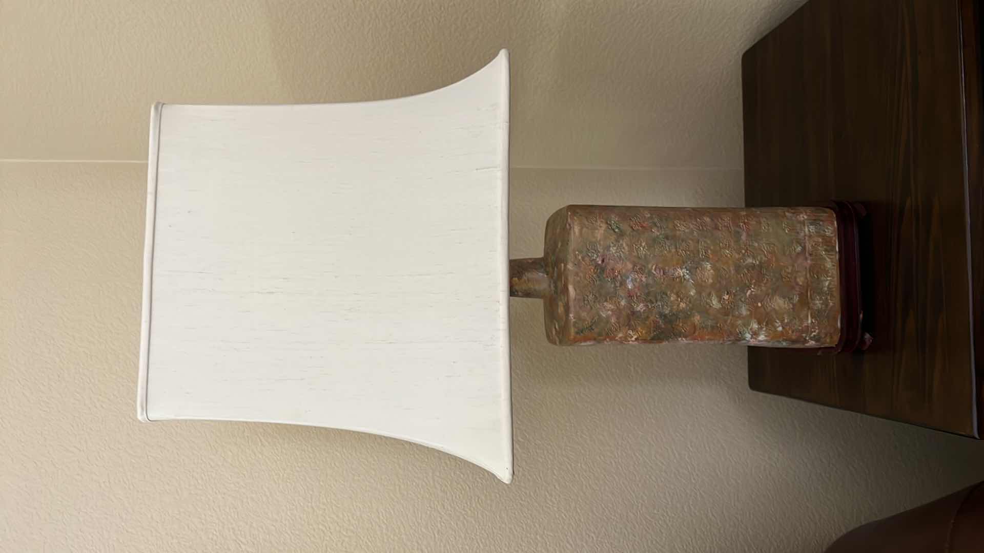 Photo 1 of VITAGE CERAMIC TABLE LAMP W SQUARE SHADE H31”