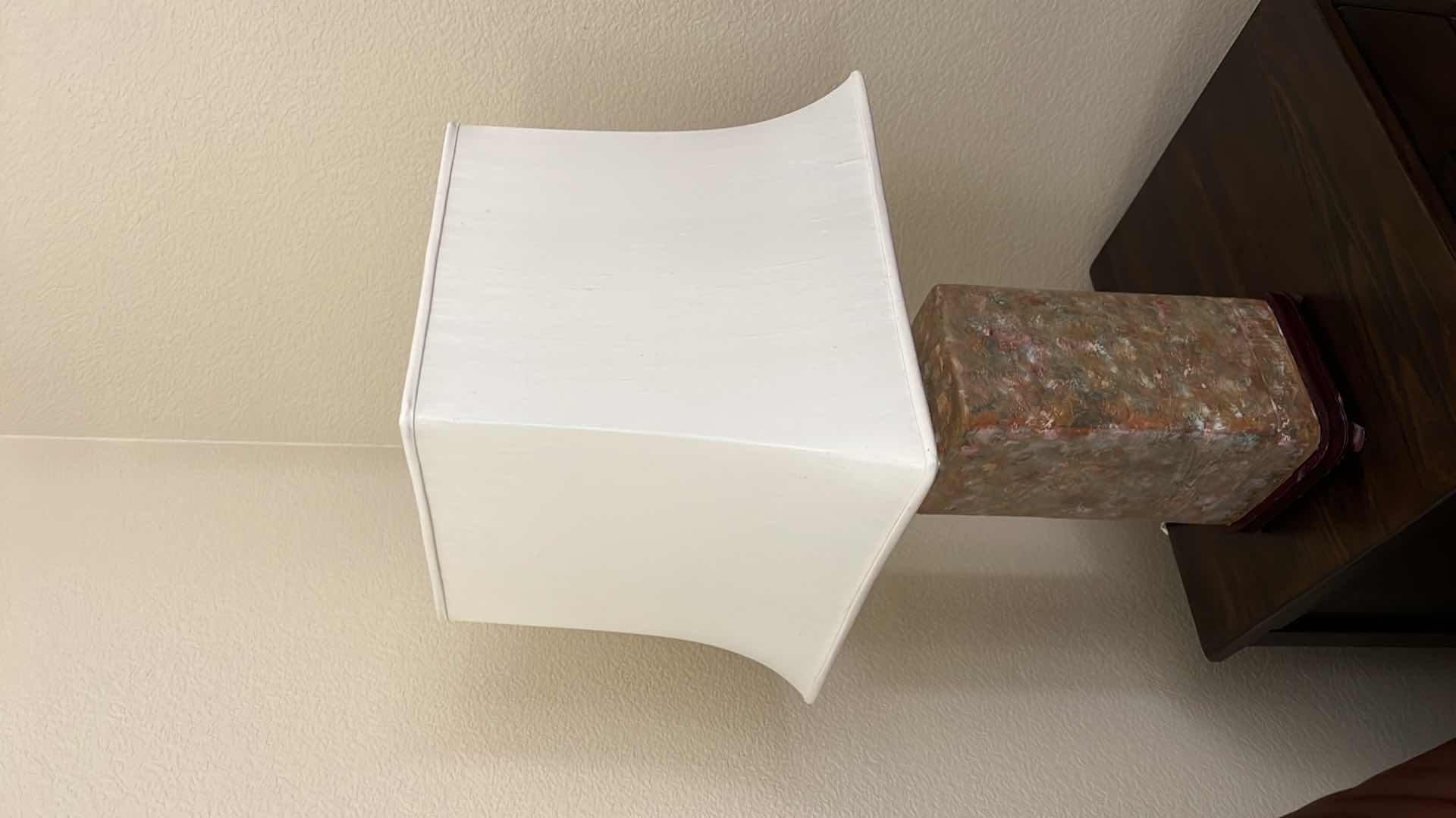 Photo 1 of VITAGE CERAMIC TABLE LAMP W SQUARE SHADE H31”