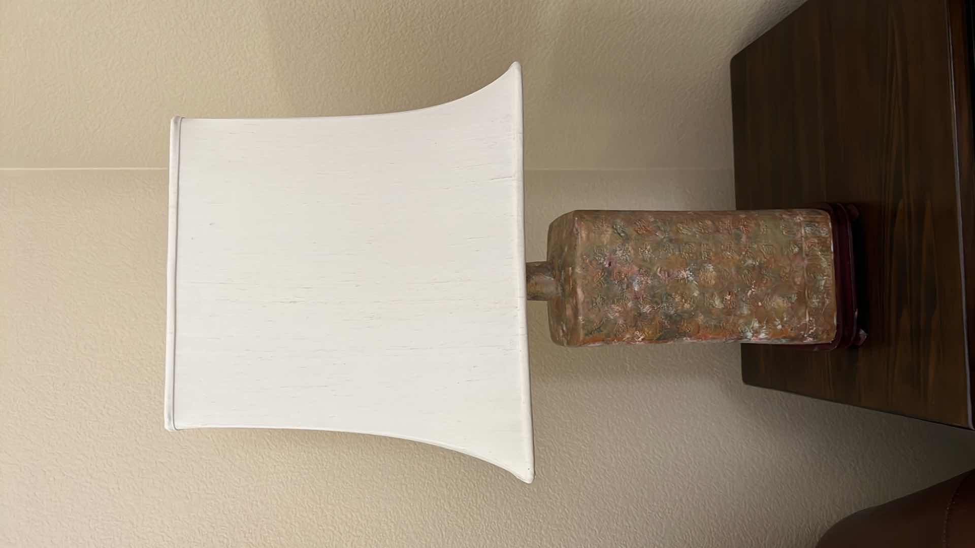 Photo 1 of VINTAGE CERAMIC TABLE LAMP W SQUARE SHADE H31”