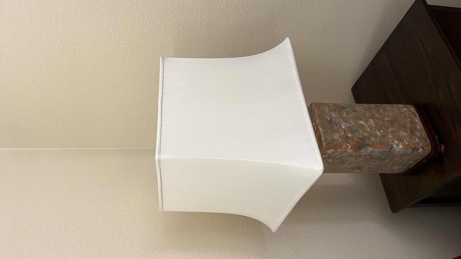 Photo 1 of VINTAGE CERAMIC TABLE LAMP W SQUARE SHADE H31”