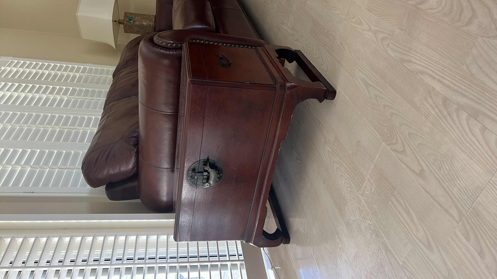 Photo 1 of VINTAGE MAHOGANY W BRASS TRIM STORAGE CHEST SIDE TABLE  29” x 16” H20”