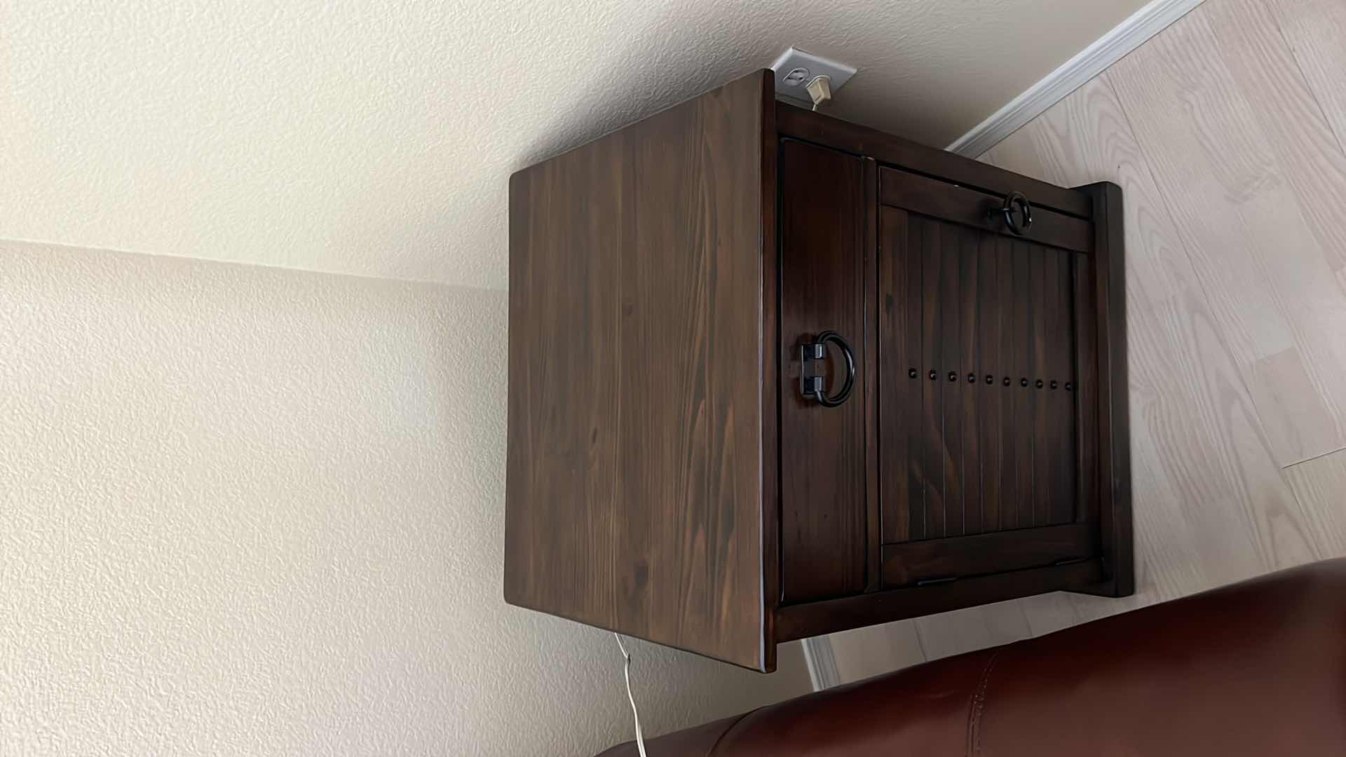 Photo 1 of WALNUT SIDE TABLE W BLACK BRASS TRIM   21” x 18” H27”