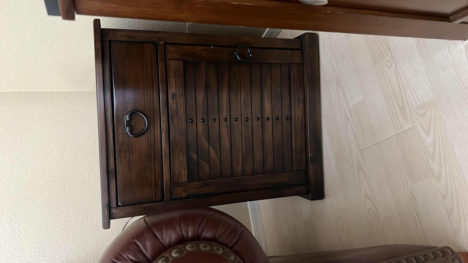 Photo 1 of WALNUT SIDE TABLE W BLACK BRASS TRIM   21” x 18” H27”