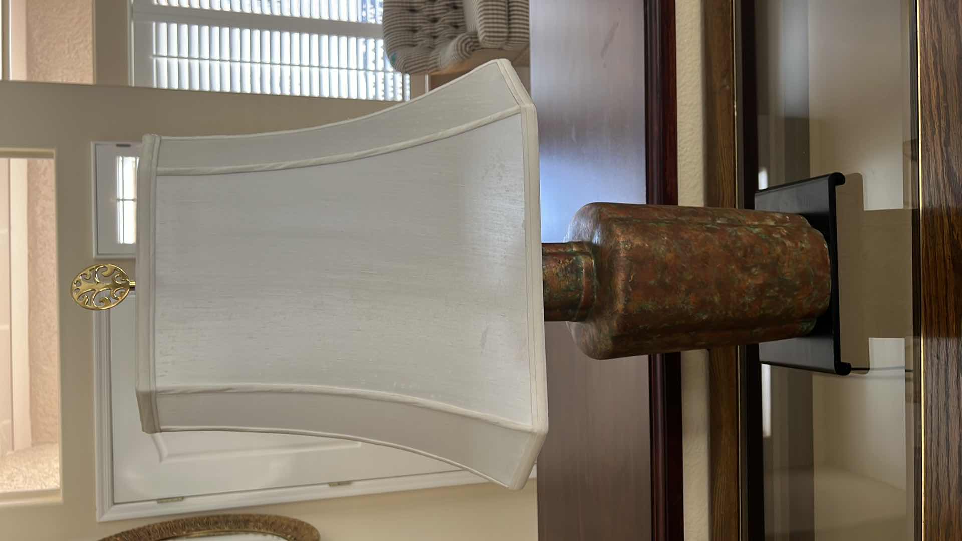 Photo 1 of CERAMIC TABLE LAMP ON BLACK WOOD BASE W SHADE H 31”