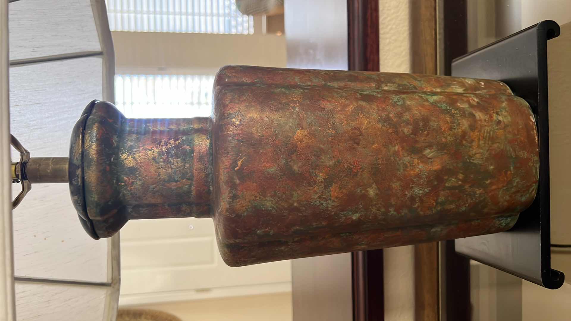 Photo 1 of CERAMIC TABLE LAMP ON BLACK WOOD BASE W SHADE H 31”